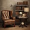 Vintage Leather Armchair in Elegant Study Room