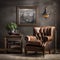 Vintage Leather Armchair in Elegant Study Room