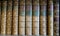 Vintage, leather bound history books on a shelf