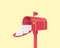 Vintage Letterbox, Post box, mail box 3d icon. Outdoor drop boxes, street postboxes, letterboxes. Red mailbox standing on stand.