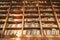 Vintage Library With Bottom View Of Library Shell Featuring Old Shabby Books. Blurred Image Adds Timeless And Classical