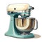 Vintage lighblue-cream white coloured kitchen robot mixer with a knob and a handle.