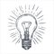 Vintage light bulb in engraving style. Hand drawn retro lightbulb with illumination for idea concept. Power energy bulb