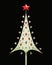 vintage lighted christmas tree with bells and ornaments on top on an iron stand