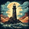 Vintage Lighthouse Illustration: Hyper-detailed Woodcut-inspired Graphics