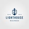 Vintage lighthouse shield logo design illustration