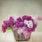 Vintage Lilac Flowers Bouquet in Wisker Basket
