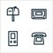 vintage line icons. linear set. quality vector line set such as telephone, portable video game console, cassette tape