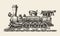 Vintage locomotive. Hand-drawn retro train. Sketch, vector illustration