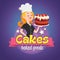 Vintage logo. Smiling woman in a cook cap with cake.