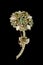 Vintage long stem green rhinestone flower brooch