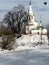 A vintage look at winter in Russia and a white Orthodox church