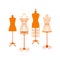 Vintage Mannequin or Dummies Color Set Flat. Vector