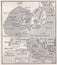 Vintage map of the Great War German submarine blockade areas
