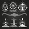 Vintage marine nautical logos and emblems with lighthouses anchors rope