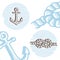 Vintage marine symbols vector icon set: engraving anchor and knot