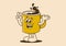 Vintage mascot character of coffee mug with happy face