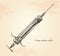 Vintage medicine syringe hand drawing,Antique medicine syringe