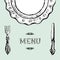 Vintage menu design with hand drawn cutlery and plate.