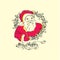 Vintage Merry Christmas card, drawing santa and Christmas Greetings font