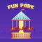 Vintage merry-go-round carousel icon, fair symbol. Amusement park theme. Cartoon illustration. Set of attractions. Funfair.