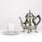 Vintage Metal Coffee Pot With Cute White Cup On White Background