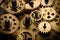 Vintage metal gears and cogs from old mechanism macro