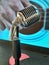 Vintage metal made Microphone. Retro style microphone, Vocal instrument.