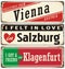 Vintage metal signs collection with Austria cities