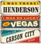 Vintage metal signs collection with USA cities