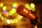 Vintage Microphone On Stage With Bokeh Light, Karoke,Entertainment,Music Concept,Close up Shot with Bokeh Balls, Good Copy Space