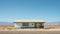 Vintage Minimalism: A Small Blue Building In The Desert
