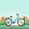 Vintage mint green bicycle stands center against autumn serene outdoor backdrop