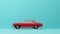 Vintage Modernism: Red Compact Car On Blue Background