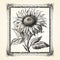Vintage Monochromatic Sunflower Drawing With Old Frame