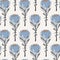 Vintage monotone blue protea flowers in seamless pattern vector