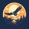 Vintage Moon-inspired Eagle T-shirt Design With Majestic Mountain Range