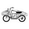 Vintage motorcycle with surf tables cartoon in black and white