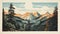 Vintage Mountain Postcard Art Prints Inspired By Woodblock Printing