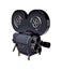 Vintage movie camera, hand-held movie projector, mechanical camera from multicolored paints. Splash of watercolor