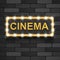 Vintage movie, cinematography and theater poster. Welcome neon retro 3d classic film posters board gold text in 3d on black