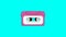 Vintage music cassette tape. Cartoon flat style playing audio cassette animation on a blue background.