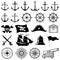 Vintage nautical, marine, navy, pirate vector icons