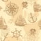 Vintage nautical seamless pattern. Hand drawing marine old sketch adventure travel manuscript wallpaper vector texture