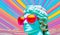 Vintage neon stripes with Marble head statue of an ancient Greek god athena with colorful sunglasses Generative AI