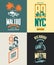 Vintage New York bikers club vector t-shirt logo set.