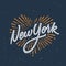 Vintage New York calligraphic handwritten t-shirt apparel fashion design with distressed and textured look