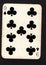A vintage nine of clubs playing card on a black background.