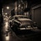Vintage Noir Style Illustration of Car in Urban Back Alley