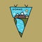 Vintage nomad explorer pennant template, adventure emblem design with mountains and river. Unusual line art retro style